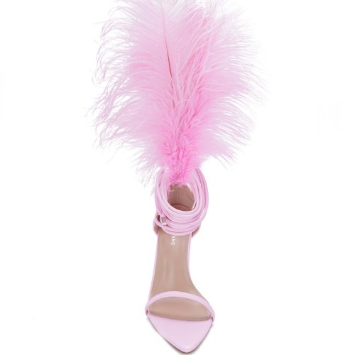 AZALEA WANG CLEASBY PINK FEATHER HEELED SANDAL 4