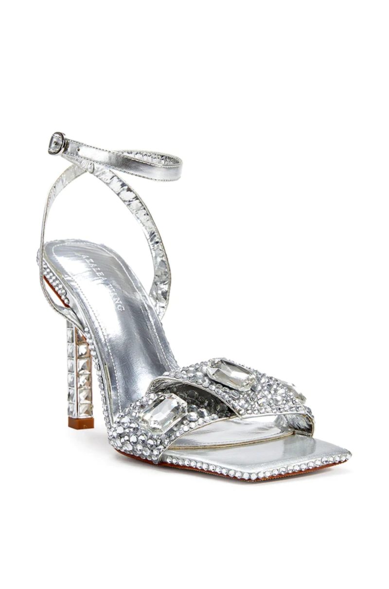 AZALEA WANG DISCOBALL SILVER STILETTO SANDAL 2