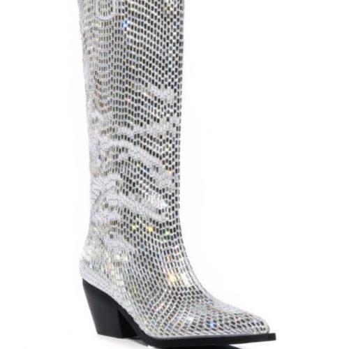 AZALEA WANG DRIVEN SILVER JEWELED WESTERN BOOT 2 1