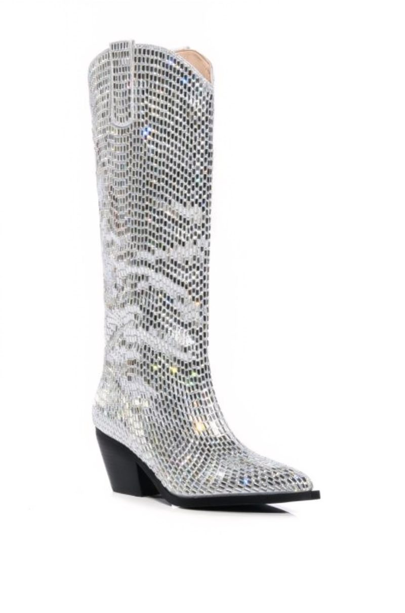 AZALEA WANG DRIVEN SILVER JEWELED WESTERN BOOT 2 1