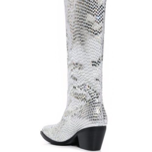 AZALEA WANG DRIVEN SILVER JEWELED WESTERN BOOT 3 1