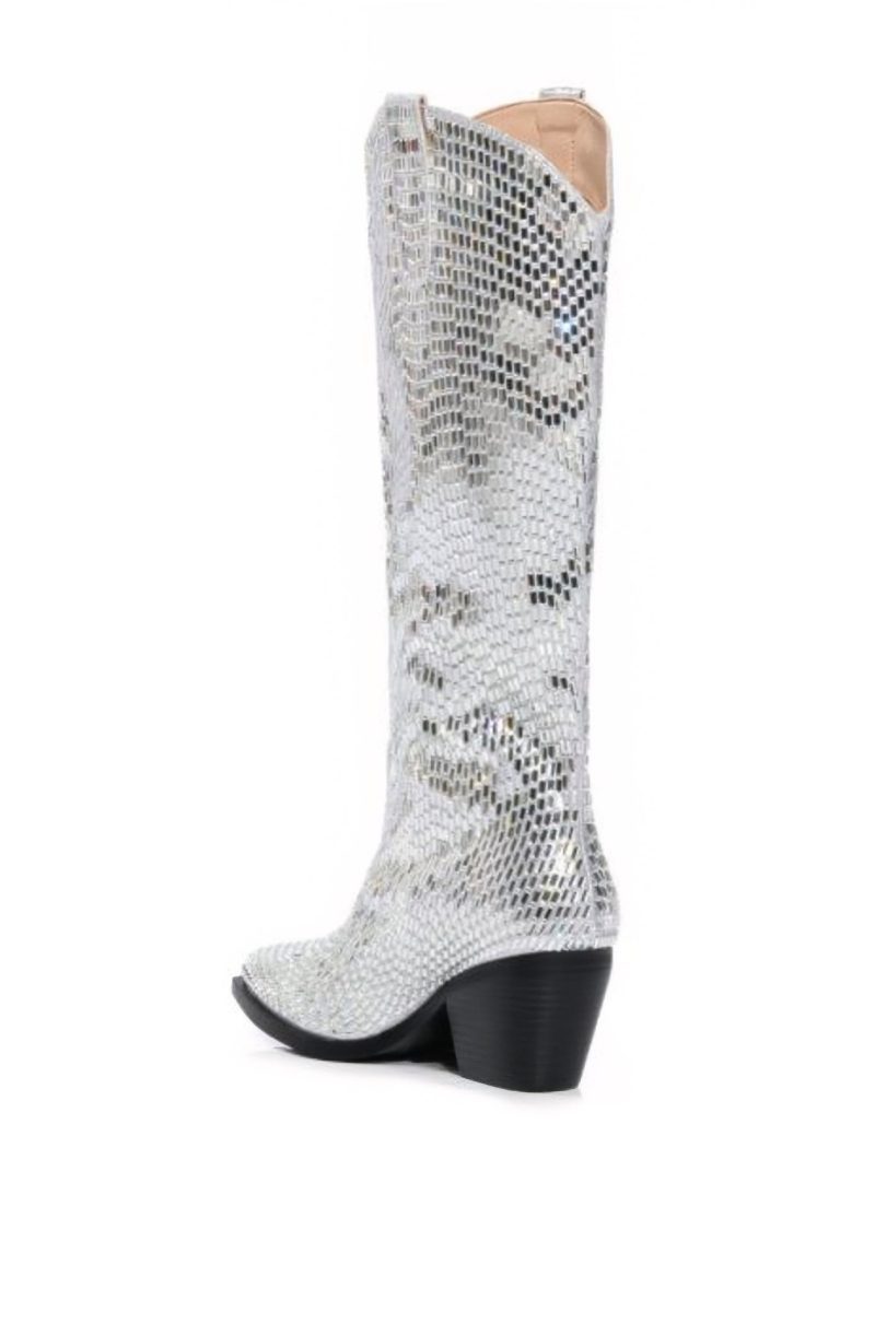 AZALEA WANG DRIVEN SILVER JEWELED WESTERN BOOT 3 1