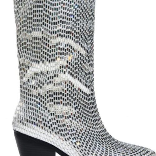 AZALEA WANG DRIVEN SILVER JEWELED WESTERN BOOT 4