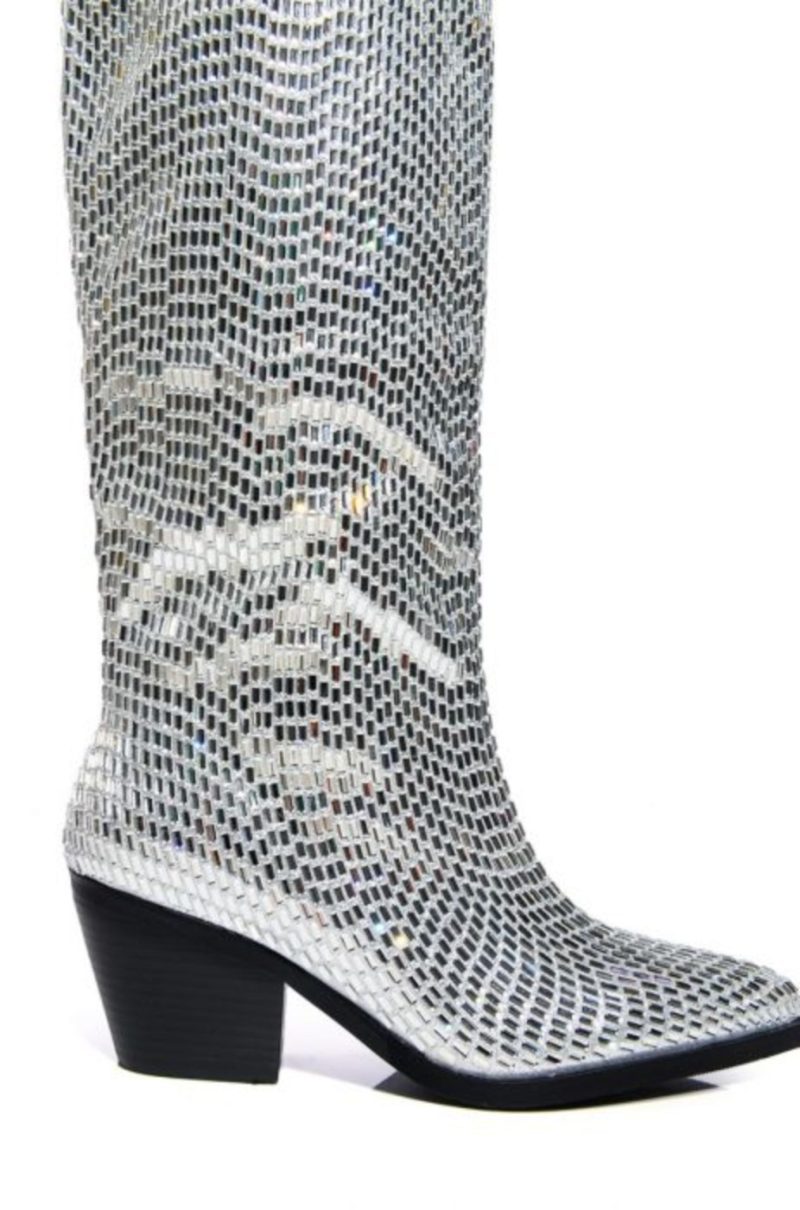 AZALEA WANG DRIVEN SILVER JEWELED WESTERN BOOT 4