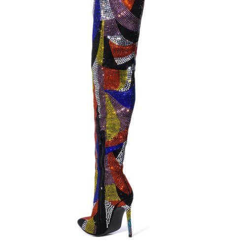 AZALEA WANG GLAMOROUS EMBELLISHED STILETTO BOOT MULTI 3