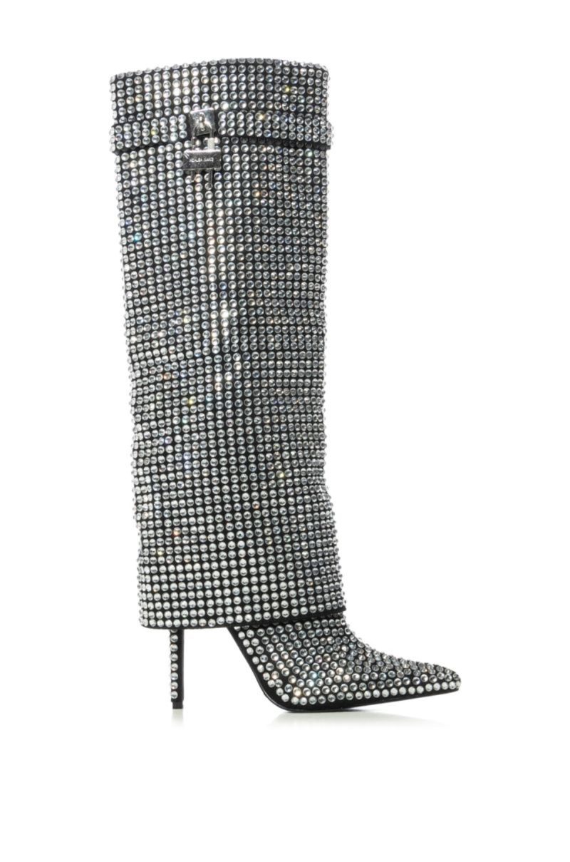 AZALEA WANG HEMLOCK SILVER CRYSTAL STILETTO BOOT 1