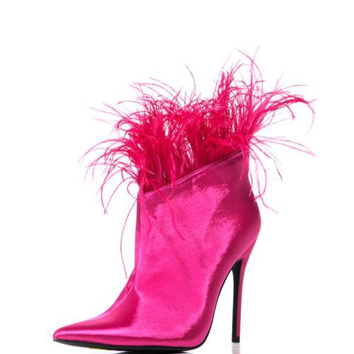 AZALEA WANG KAYLYNN FUCHSIA FEATHER BOOTIE 2