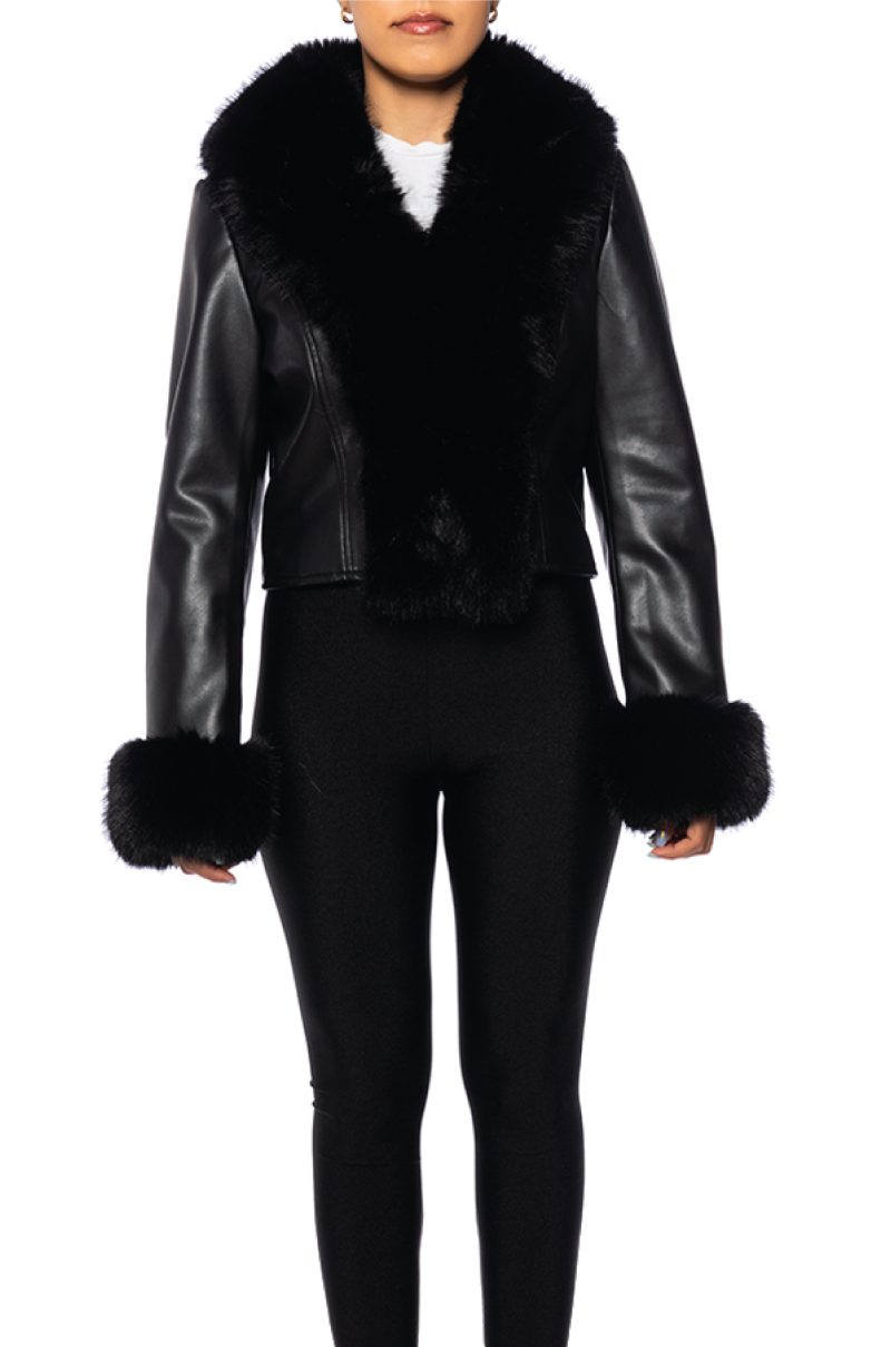 AZALEA WANG LUNNA BLACK FUR JACKET 1