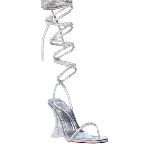 AZALEA WANG MIA SILVER CRYSTAL WRAP HEELED SANDAL 3