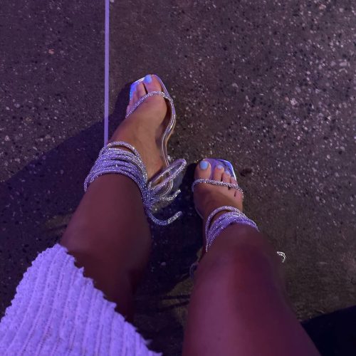 AZALEA WANG MIA SILVER CRYSTAL WRAP HEELED SANDAL LIFESTYLE 2