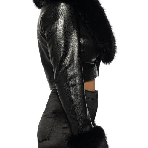 AZALEA WANG NEW GISELE BLACK FUR JACKET 2