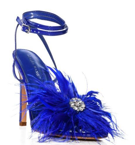 AZALEA WANG SANTOS BLUE FEATHER STILETTO SANDAL 2