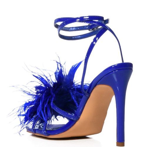 AZALEA WANG SANTOS BLUE FEATHER STILETTO SANDAL 4