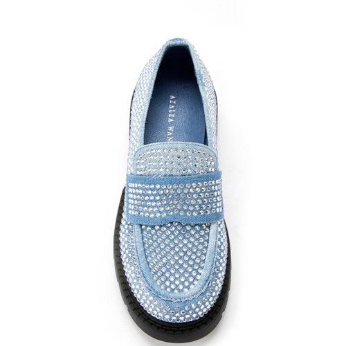 AZALEA WANG THUMPER DENIM CRYSTAL LOAFER 1