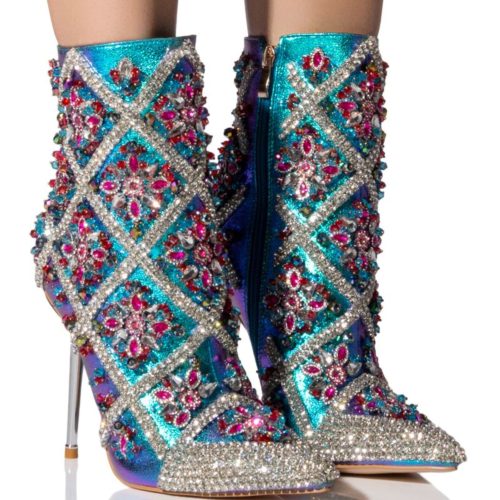 azalea wang crisp embellished stiletto bootie in multi multi 5