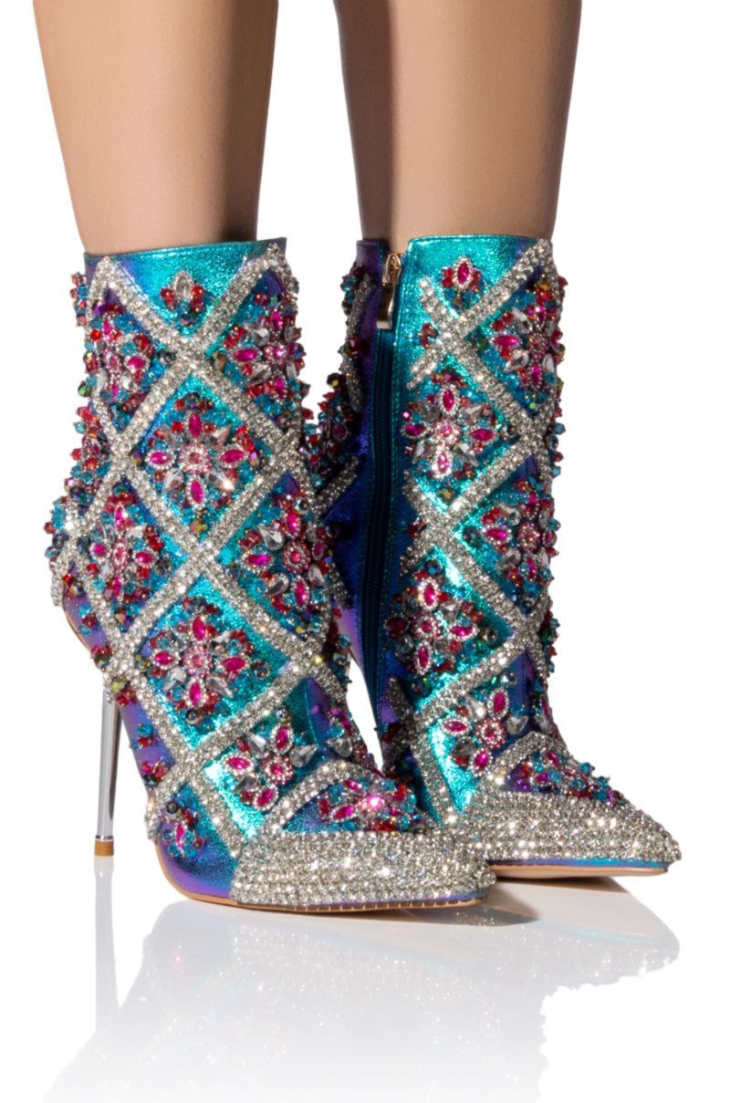 azalea wang crisp embellished stiletto bootie in multi multi 5