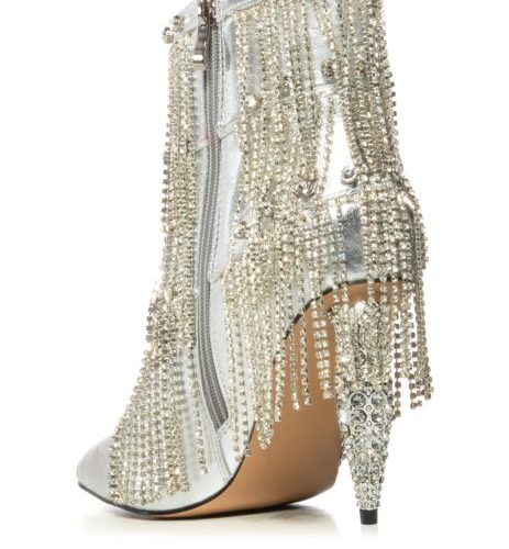 azalea wang jamila dripping diamonds silver fringe bootie silver 4 4