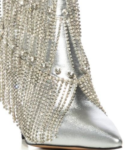 azalea wang jamila dripping diamonds silver fringe bootie silver 5 5