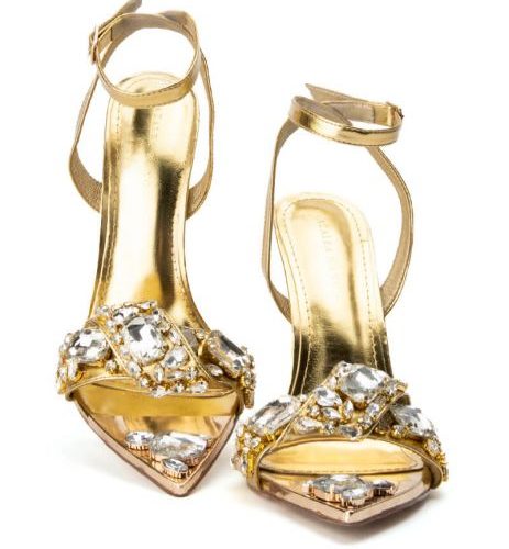 azalea wang keep it sweet stiletto sandal in gold gold 5 5