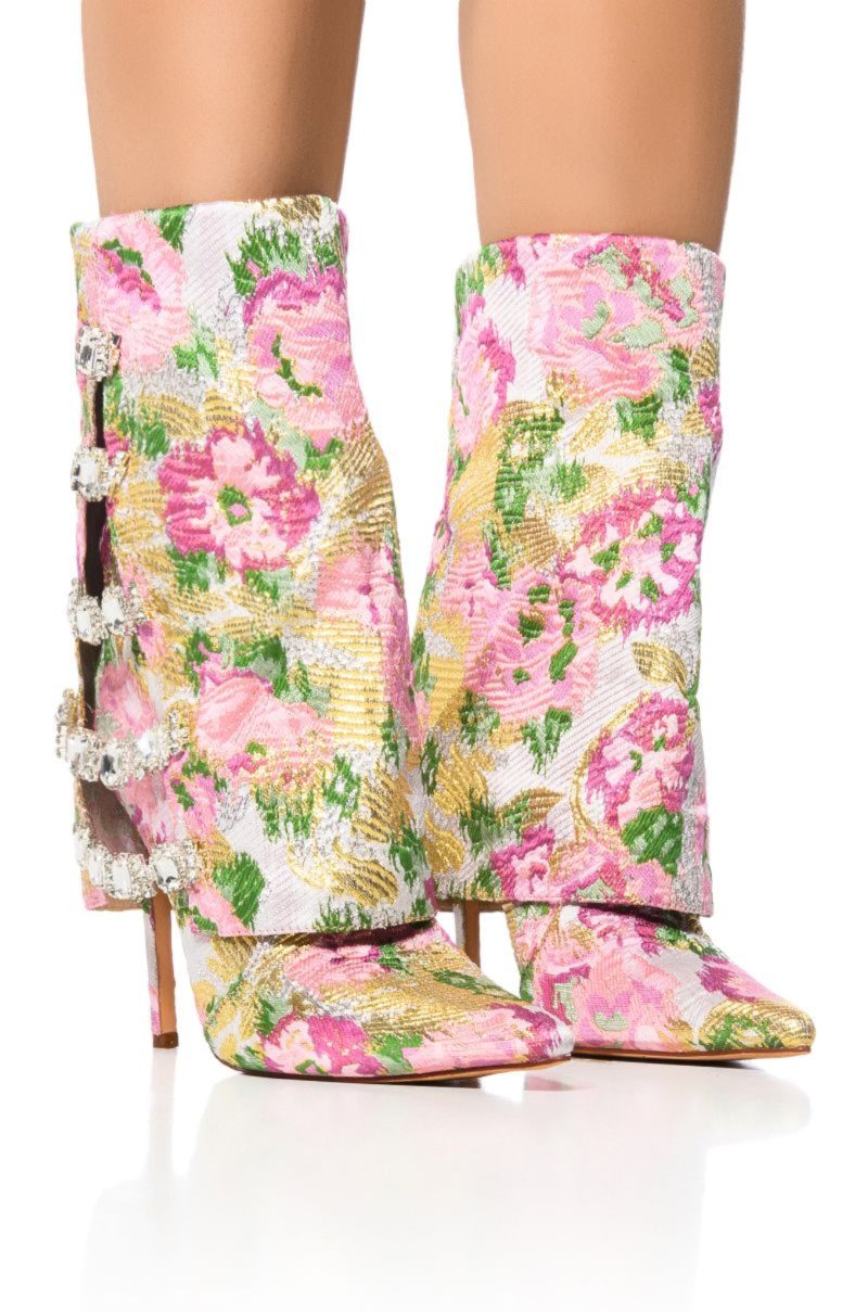 azalea wang tilley multi flower print fold over bootie in multi pink multi 1 1