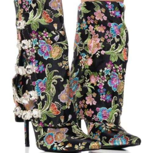 azalea wang tilley multi print fold over bootie in black black 1 1