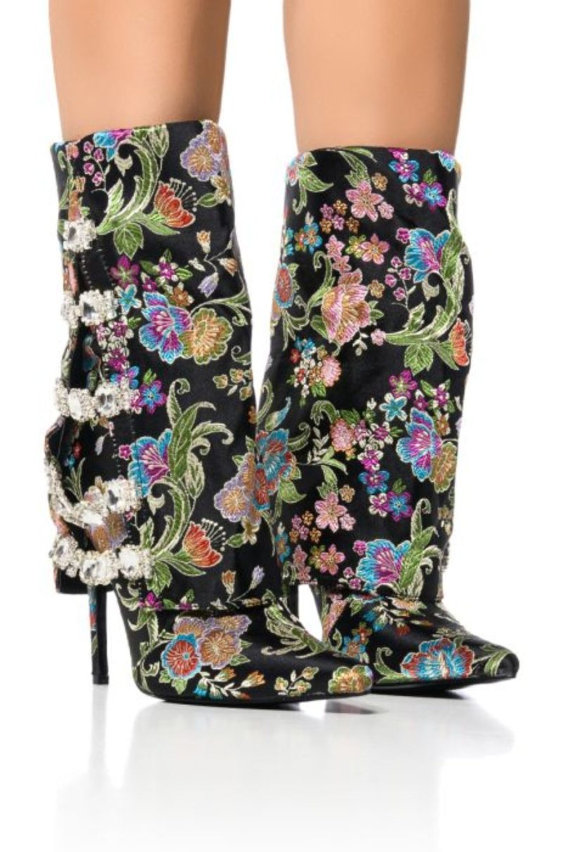 azalea wang tilley multi print fold over bootie in black black 1 1