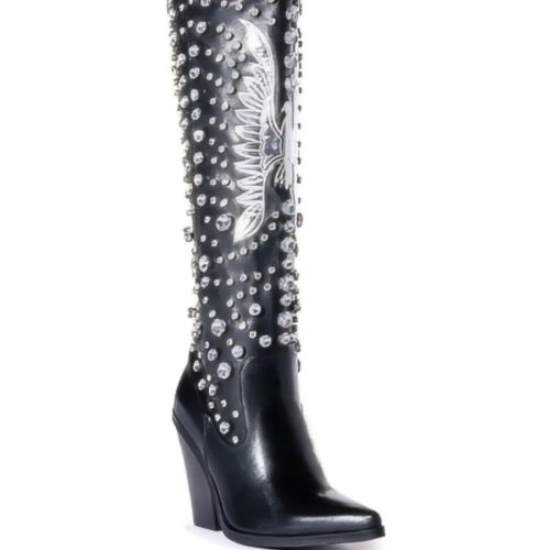 azalea wang upbeat rhinestone embellished western boot in black black 3 3 1